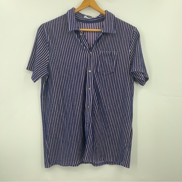 Croquet XXL Terrycloth Button Up Shirt men’s 0953 pink blue stripe short sleeve - Picture 2 of 9